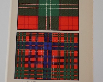 Lennox and Huntley Tartan Vintage Colour Print 1940's Scotland Scottish Clan