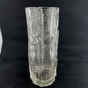 Vaso in corteccia di vetro trasparente vintage metà secolo moderno MCM alto 21 cm