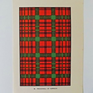 MacDonall of Keppoch Tartan Vintage Print 1940&#39;s Scotland Scottish Clan