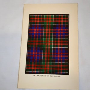 MacDonald of Clanrandald Tartan Vintage Print 1940&#39;s Version 1 Scotland Scottish Clan