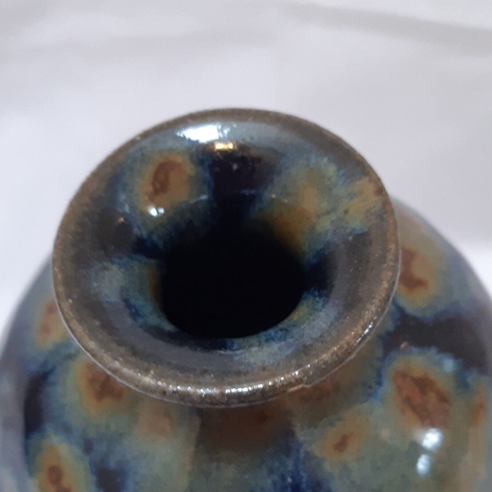 Studio Pottery Vase Pot Signed Blue Multicoloured Mottled