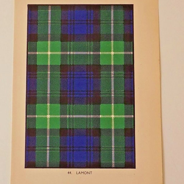 Lamont Tartan Vintage Color Print 1940's Escocia Clan escocés