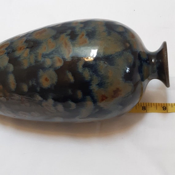 Studio Pottery Vase Pot Signed Blue Multicoloured Mottled