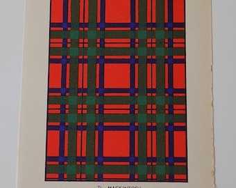 MacKintosh Tartan Vintage Colour Print 1940's Scotland Scottish Clan