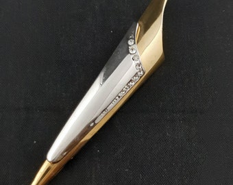 Modernist Gold und Silber Ton Brosche mit Kristallen Torch Form