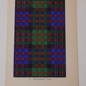 MacDonald Clan Tartan Vintage Colour Print 1940&#39;s Scotland Scottish Clan