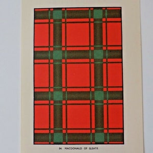 MacDonald of Sleate Tartan Vintage Print 1940&#39;s Scotland Scottish Clan