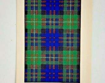 MacDonell of Glengarry Clan Tartan Vintage Colour Print 1940's Scotland Scottish Clan