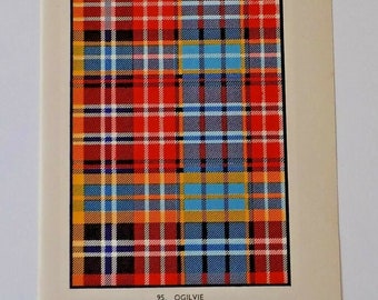 Ogilvie Ancient Tartan Vintage Colour Print 1940's Scotland Scottish Clan