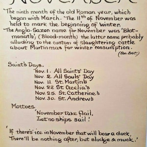 Edith Holden November Dates and Mottoes Calligraphy Print