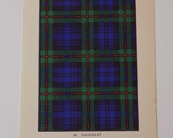MacKinlay Tartan Vintage Colour Print 1940's Scotland Scottish Clan