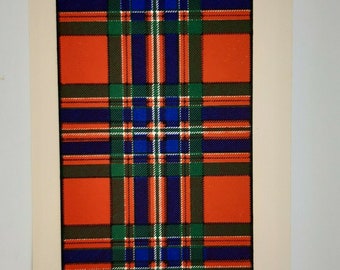 MacFarlane Clan Tartan Vintage Colour Print 1940's Scotland Scottish Clan