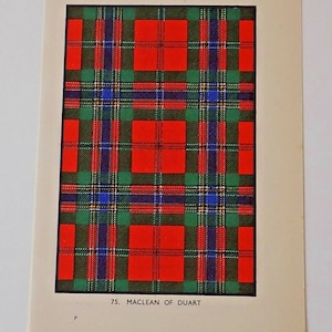 MacLean of Duart Tartan Vintage Colour Print 1940&#39;s Scotland Scottish Clan