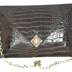 Brown Leather Croc Handbag The Code Spain Detachable Gold Chain Handle Shoulder Strap Messenger