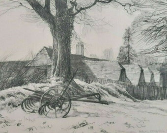 Barns Near Saffron Walden by Frank Emanuel Vintage Print 1947
