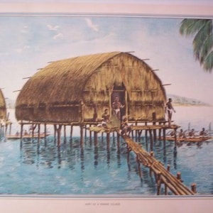 Vintage Colour Print Part of a Marine Village Alex F Packham 1950s 6