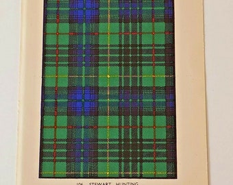 Stewart Hunting Tartan Vintage Colour Print 1940's Scotland Scottish Clan