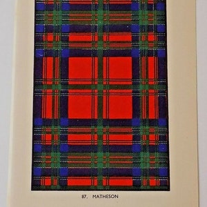 Matheson Tartan Vintage Colour Print 1940&#39;s Scotland Scottish Clan Scotland Scottish Clan