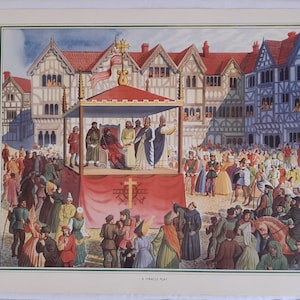 A Miracle Play Lithograph Poster 1950s Vintage Colour Print
