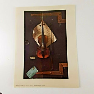 The Old Violin Harnett Vintage Colour Print  1950s 31 1/2 cm x 24 cm
