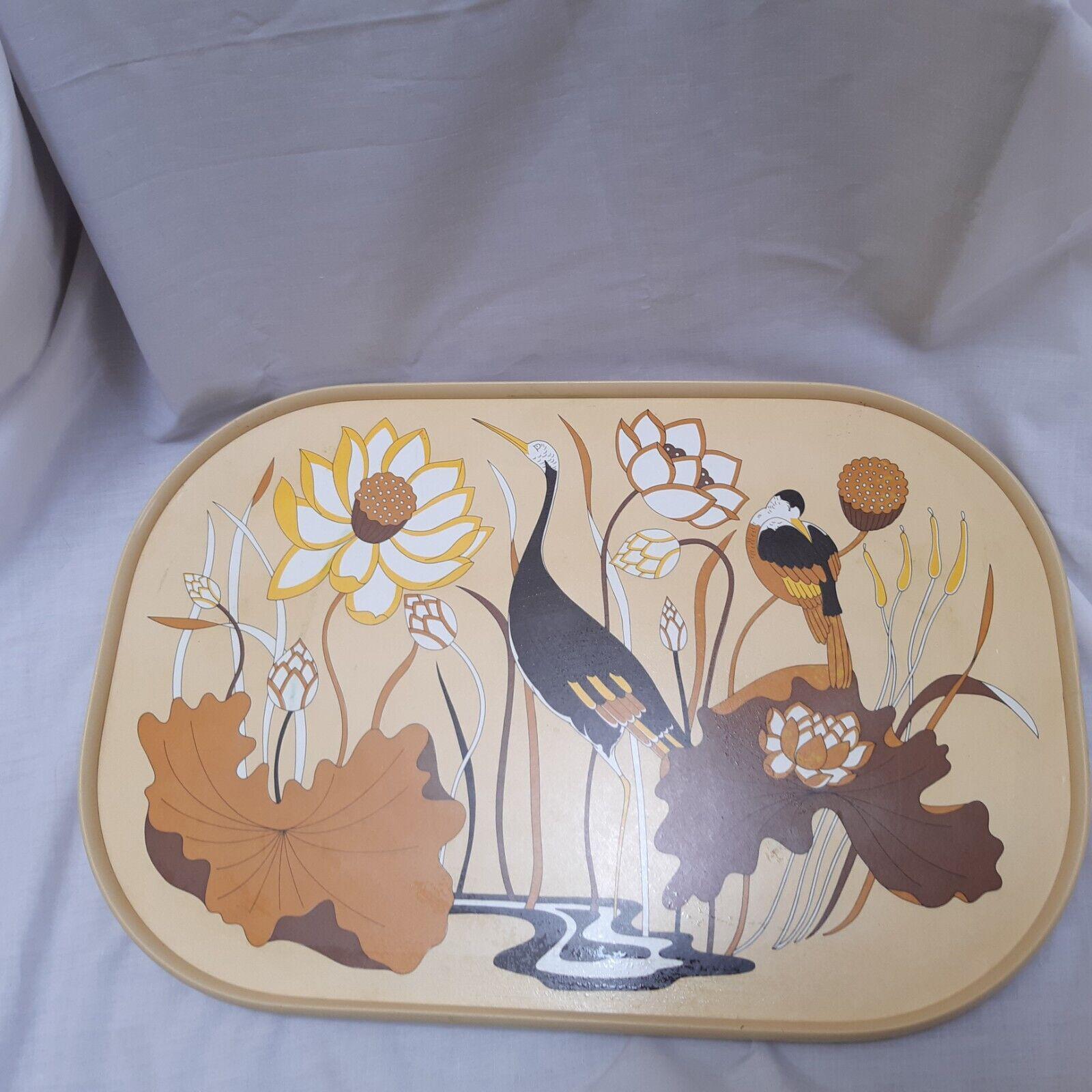 Plateau De Service Vintage Années 70 – St Michael – Mélamine Motif Fleurs Marron