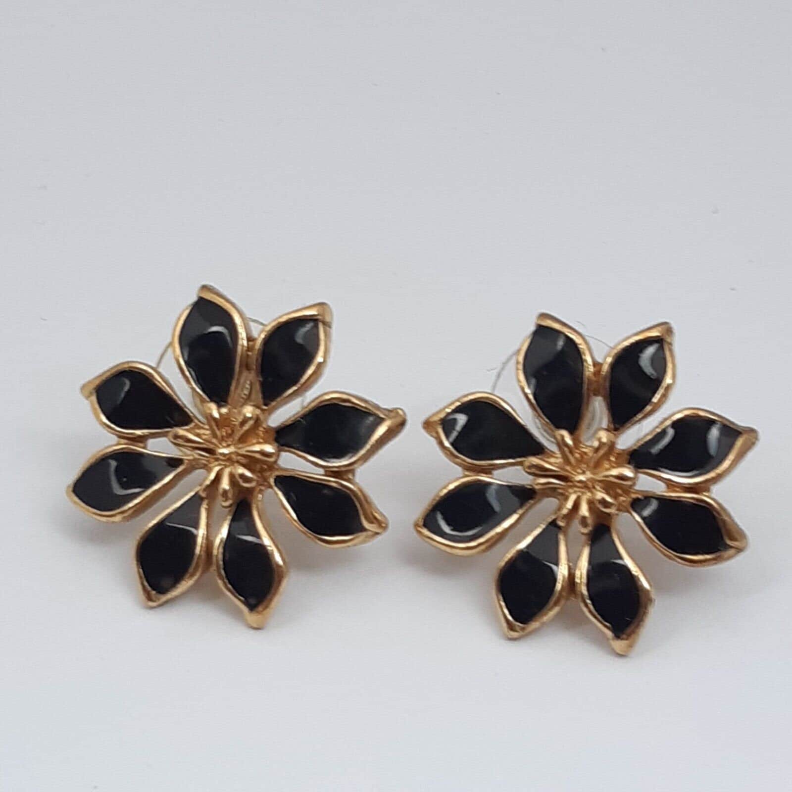 Eleganti Orecchini Anni '40 In Metallo Argentato, Smalto Nero E Strass Di Cristallo Alta Bigiotteria Depoca Stile Art Deco