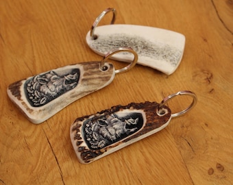 Deer Antler Keychain | Gift For Him | Deer Hunting Keychain Gift | Wild boar design