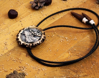 Handmade Elk Horn Bolo Tie with Real Deer Horns, Unique Western Style Necklace for Hunters and Nature Lovers, Birthday Gift for Him