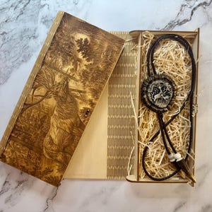 Antler Bolo Tie - Gift for Hunter | Mens Necklace Made From Deer Antlers | Wooden Gift Box