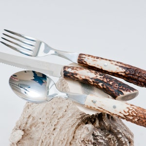 Kitchen Cutlery, Cutlery Set, Cutlery With Deer Horn Handles, Kitchen Gifts For Men, Unique Mom Gift, Deer Gift, Kitchen Gift Set, Chef Gift