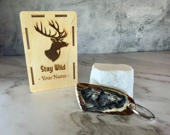 Antler Keychain | Gift For Hunter | Personalized Gift Box | Deer Antler Keychain | Wolf