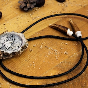 Elk Bolo Tie Him Hand Carved Braided Leather Necktie Real Deer Horn Hunter Father Day Gift Antler Brown Necklace Western Style