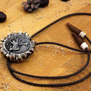 Elk Bolo Tie Him Hand Carved Braided Leather Necktie Real Deer Horn Hunter Father Day Gift Antler Brown Necklace Western Style