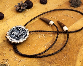 Bolo Tie - Gifts for Him | Leather Cowboy Necktie | Accessories | Mens Necklace Made From Deer Antlers