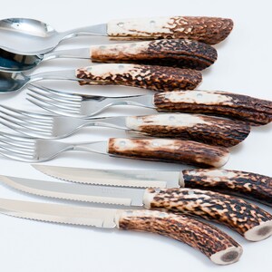 Kitchen Cutlery, Cutlery Set, Cutlery With Deer Horn Handles, Kitchen Gifts For Men, Unique Mom Gift, Deer Gift, Kitchen Gift Set, Chef Gift image 4