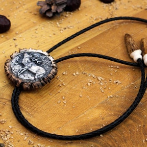 Elk Bolo Tie Him Hand Carved Braided Leather Necktie Real Deer Horn Hunter Father Day Gift Antler Brown Necklace Western Style