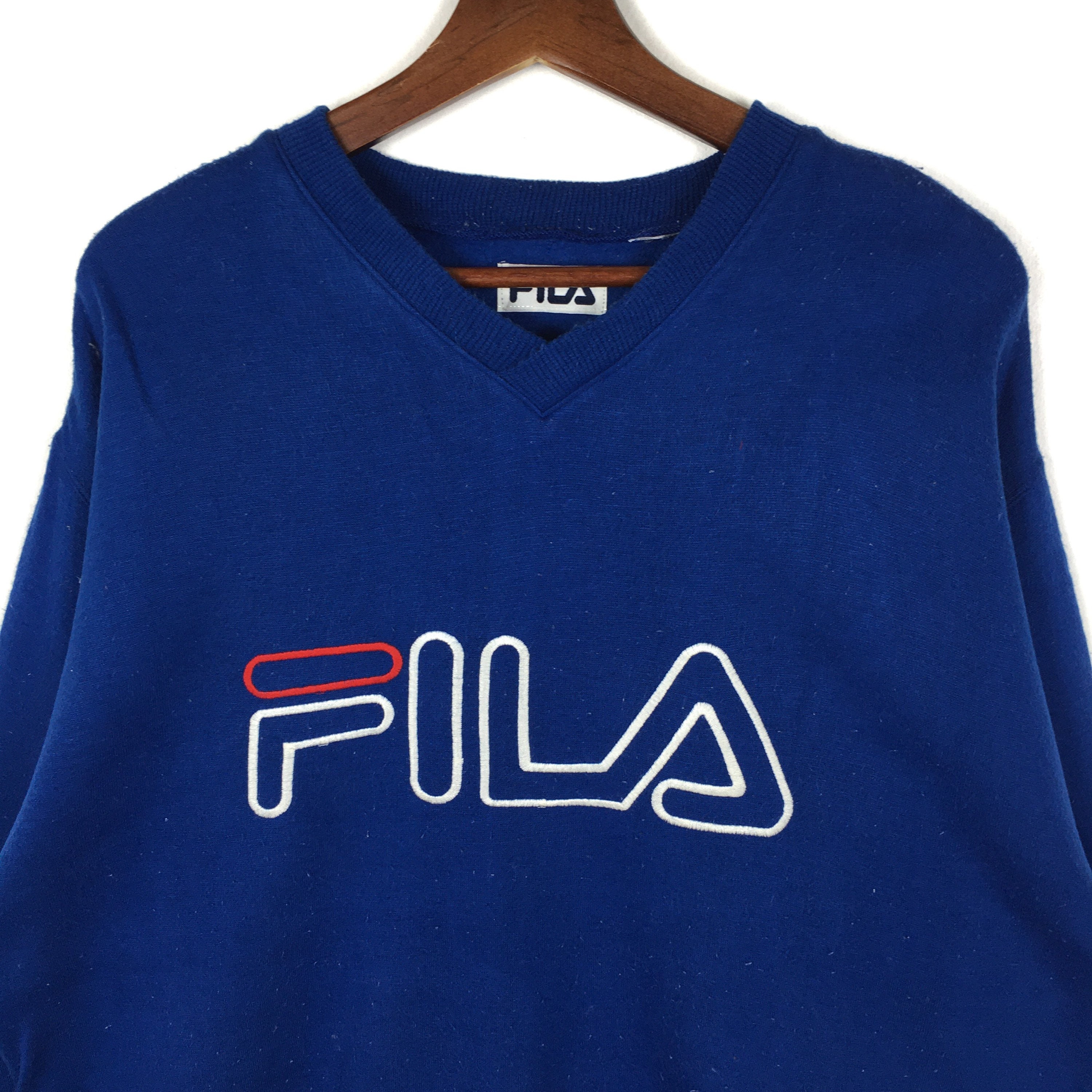 Vintage FILA V-neck Sweatshirt Embroidery Big Logo Spellout - Etsy