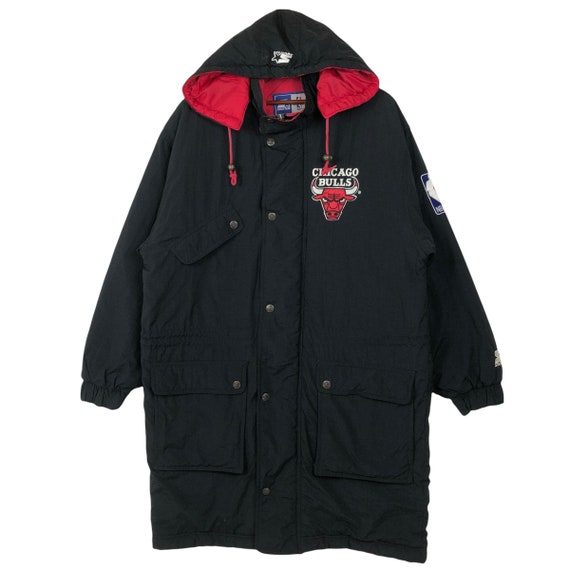 Vintage 90's Chicago Bulls Long Coat Parka Jacket Starter