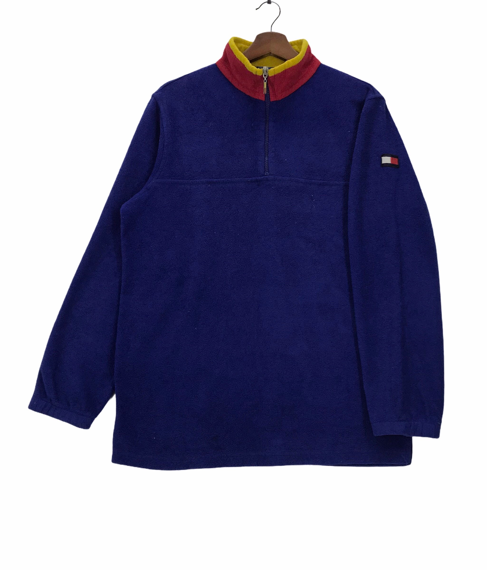 Vintage 90s Tommy Hilfiger Half Zip Fleece Sweatshirt Small Logo Streetwear Style Pullover Medium Size Vintage Sweatshirt.