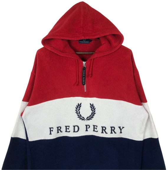 Vintage Fred Perry Fleece Hoodie Multicolour Bloc… - image 2