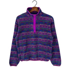Vintage 90s L.L. Bean Fleece Jacket: Aztec Tribal Design, Size Small