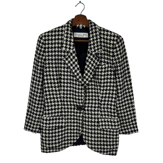 Vintage Christian Dior Pret A Porter Mantel Wolle Hahnentritt  