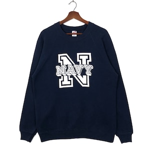 Vintage 90’s NAVY Sweatshirt Crewneck Navy Big Logo Pullover Jumper Size Large