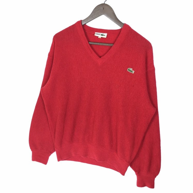 V-neck Jumper - Vintage Lacoste Jumper Lacoste Red Pullover Wool Etsy Pullover Lacoste