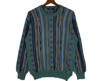 Suéter vintage multicolorido de tricô, tamanho pequeno.