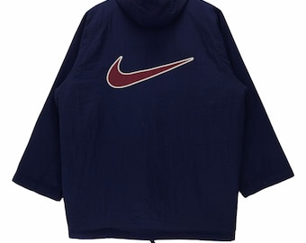 Vintage 90s Nike Big Logo Hoodie Jacket, Blue Navy, Large