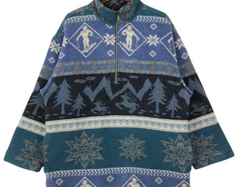 Vintage 90-tals LL Bean Navajo ulljacka, aztekisk design (stor)