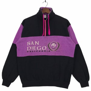 Vintage 90s San Diego California Half Zip Sweatshirt SpellOut California San Diego City Pullover Jumper Large Size Vintage Sweatshirt.