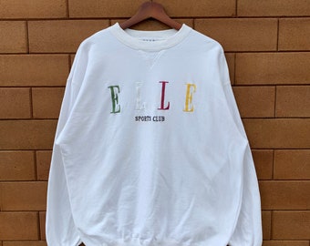 Vintage Elle Sweatshirt Crewneck Multicolored Embroidered Logo Elle Paris Jumper Pullover