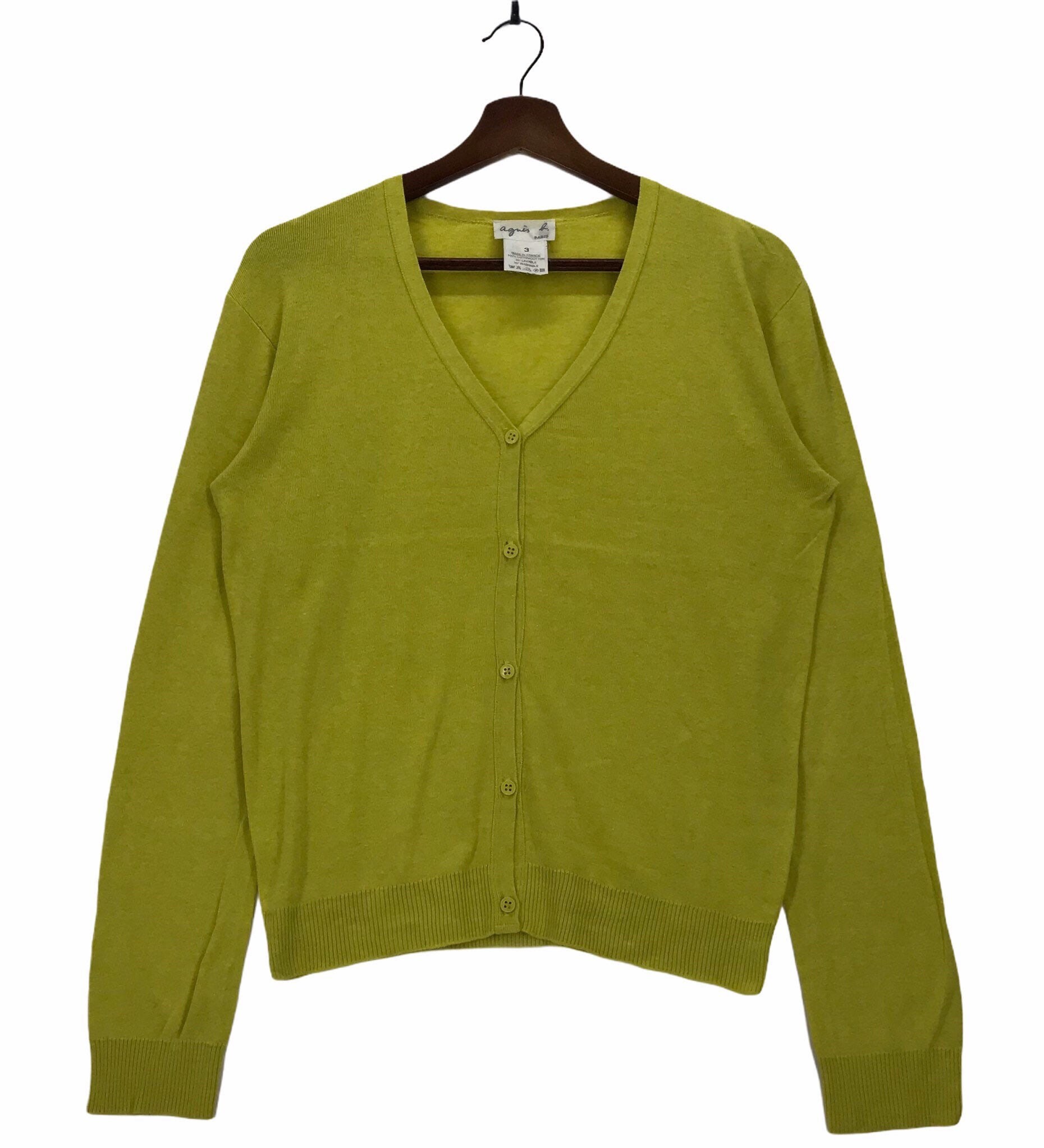 Vintage Agnes B Designer Paris Plain Yellow Women Fashion Cadigan 